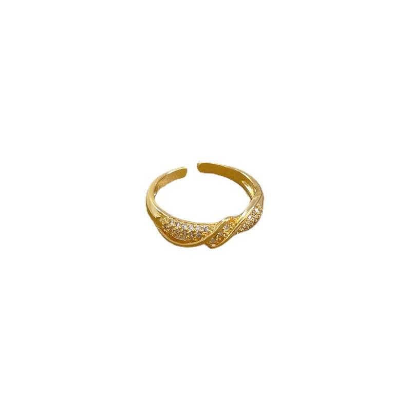 Real Gold Electroplating Opening Twisted Women'S Fashion Slightly Inlaid Light Luxury Ring Index Finger Ring Same Cold Wind