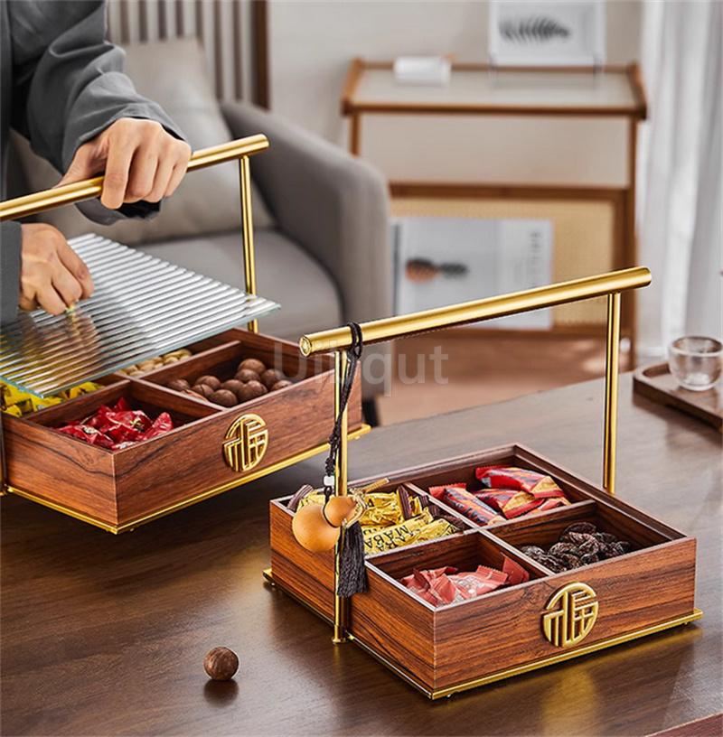 Candy Dry Fruit Container with Cover Household Snack Storage wooden Box Party Treat Holder Sealed Dish Party Snack tea container