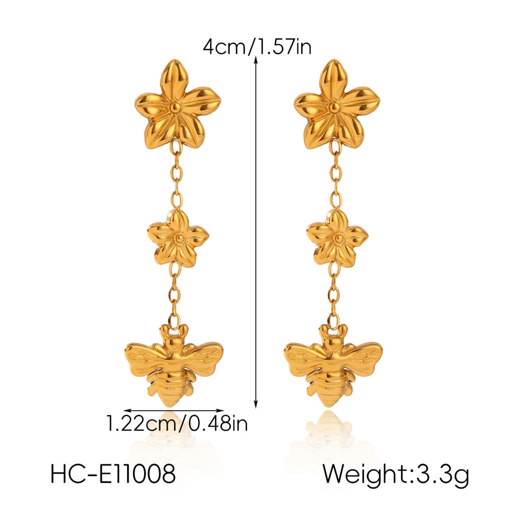 Stainless steel earrings, niche high-end flower bee necklace, fashionable versatile titanium steel bracelet