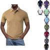 Mens Casual Solid Color Short Sleeve Loose Button Lapel Polo T Shirt