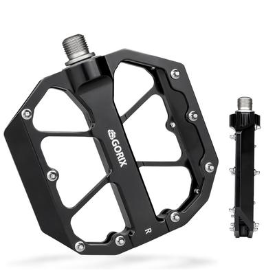 GORIX Bicycle Flat Pedals Smooth 3 Black for Cross Road and Other Perfect for Commuting and Customization Pedals, [Wide, Rolling, Bearings, Anti-Slip