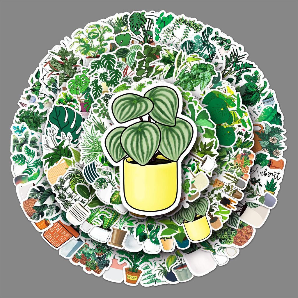 Green Plant Graffiti Stickers: Waterproof DIY Phone Case & Suitcase Set (100 Sheets)