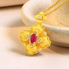 Xiaohongshu Brushed Four-Leaf Clover Pendant Necklace with Rhinestones for Women