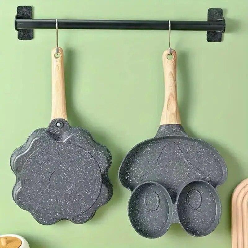 1PC Home Creative Porous Frying Pan Medical Stone Non-Stick Wood Grain Handle Breakfast Mini Egg Dumpling Pan