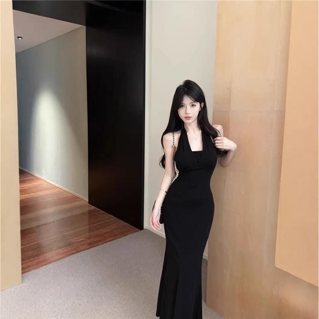 Socialite Pure Desire Backless Halter Summer Long Dress - Slim Fit, Chic & Exquisite Small чёрный