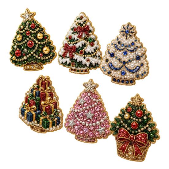Whiteboard Magnetic Decorations 6Pcs DIY Faux Pearl Painting Fridge Magnet, Santa Snowman Stocking Tree Refrigerator Magnets Gingerbread Snowflake