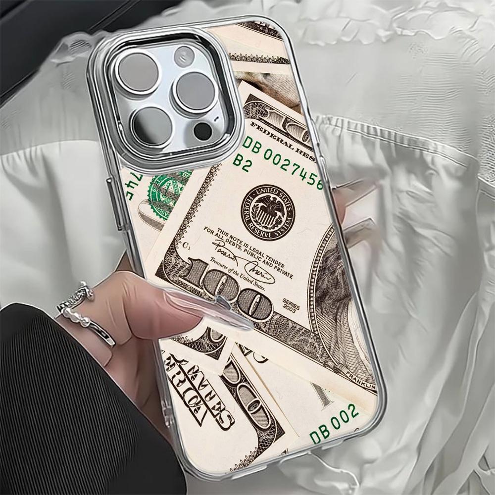 Dollar Stack Phone Case For Iphone 11 Pro Max 12 13 14 Plus 15 16 17 Air 17E 16E Funda Coque Phone Cover Sleek Metal Photo Frame