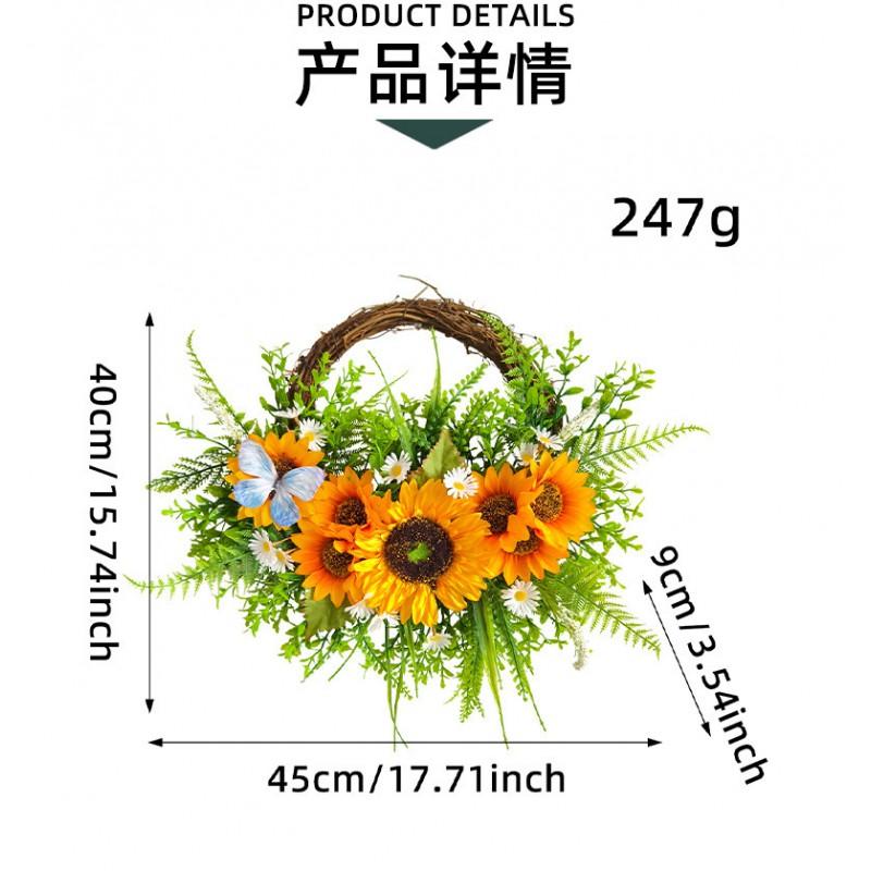 Artificial Sunflower Wreath Front Door Decoration Rustic Farmhouse Style Wall Hanging Floral Ring