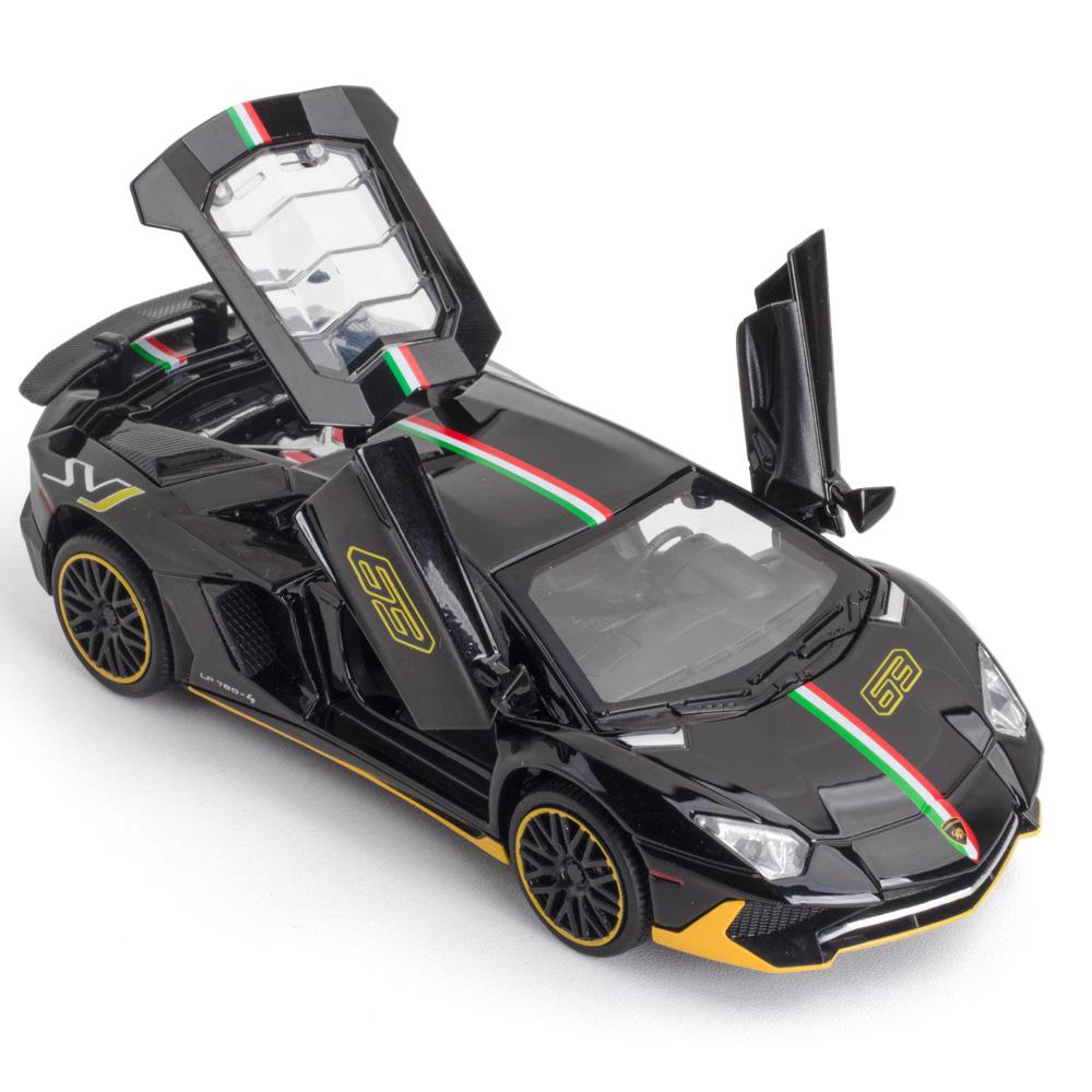1:32 Lambor Aventador SVJ LP780-4 Sports Car Model Toy Diecast Metal Scissor Doors Opened Simulation Sound Light Hobby Gifts