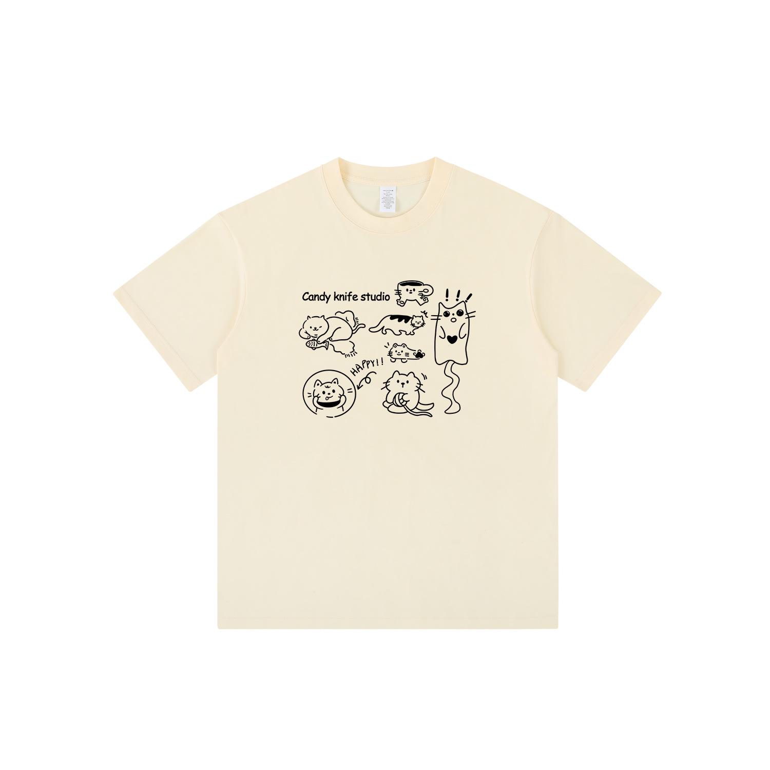 

2024 Весна Корейский Сладкий Стиль Темно-синяя Унисекс Хлопковая Приталенная Футболка с Коротким Рукавом S бежевый