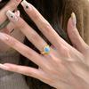 Exquisite Turquoise Rings for Women Vintage Palace Style Light Luxury Wire Drawing Blue Ring Party Wedding Romantic Jewelry