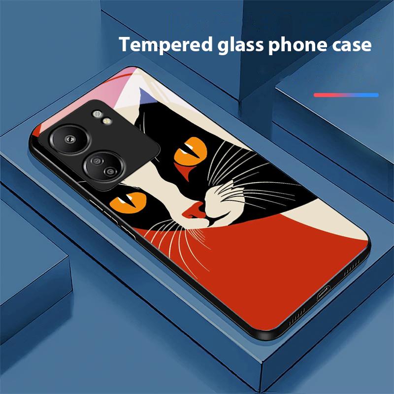Kočky pijící kávu pro Xiaomi Redmi 13C Note13 12 Pro Plus 5G Note 9 13T Pro POCO X6 F5 F6 Černý kryt na telefon z tvrzeného skla