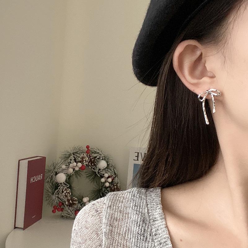 Exquisite Bow Stud Earrings for Women Hypoallergenic Piercing Silver Earings Accessories Jewelry