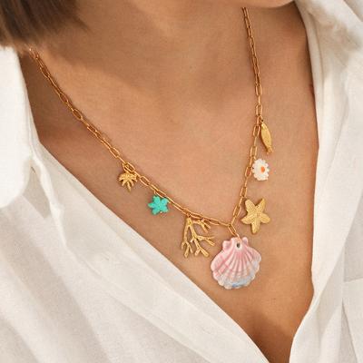 Seashell Stainless Steel Starfish Marine Life Pendant Dopamine Necklace Light Luxury Niche Titanium Steel Necklace