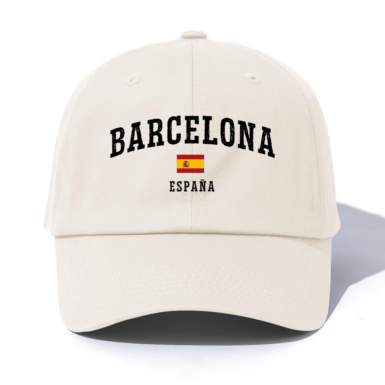 Freedom Outdoors 1 stuks BARCELONA Print Baseballpet voor Volwassenen, Minimalistische Retro Stijl Casual Zachte Verstelbare Papa Pet, Perfect Als Cadeau wit