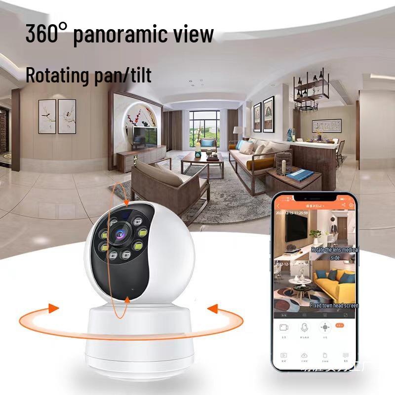 360° Night Vision Monitor: HD Surveillance Camera with Mobile Connectivity & Full Rotation, No Blind Spots