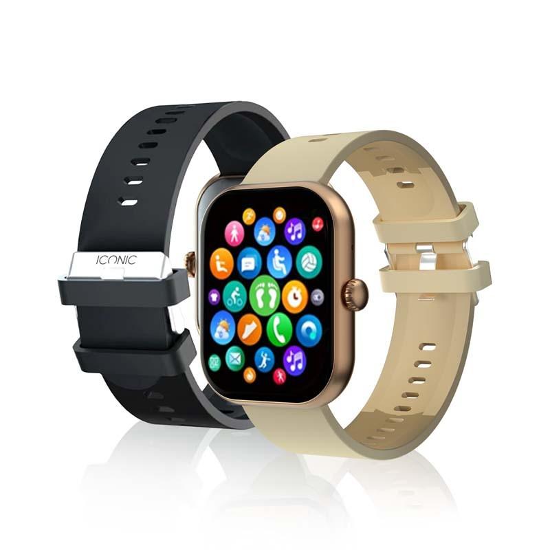 Montre Connectée Cadran Gold 2 Bracelets Silicone Noir Et Beige Inwatch Ii Gold Iconic