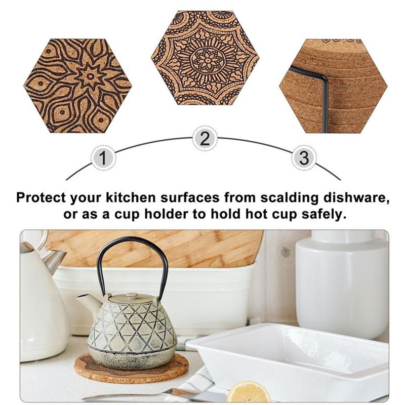 

1 Of 12Pcs Creative Nordic Mandala Design Round Shape Wooden Coasters With Rack зелёный