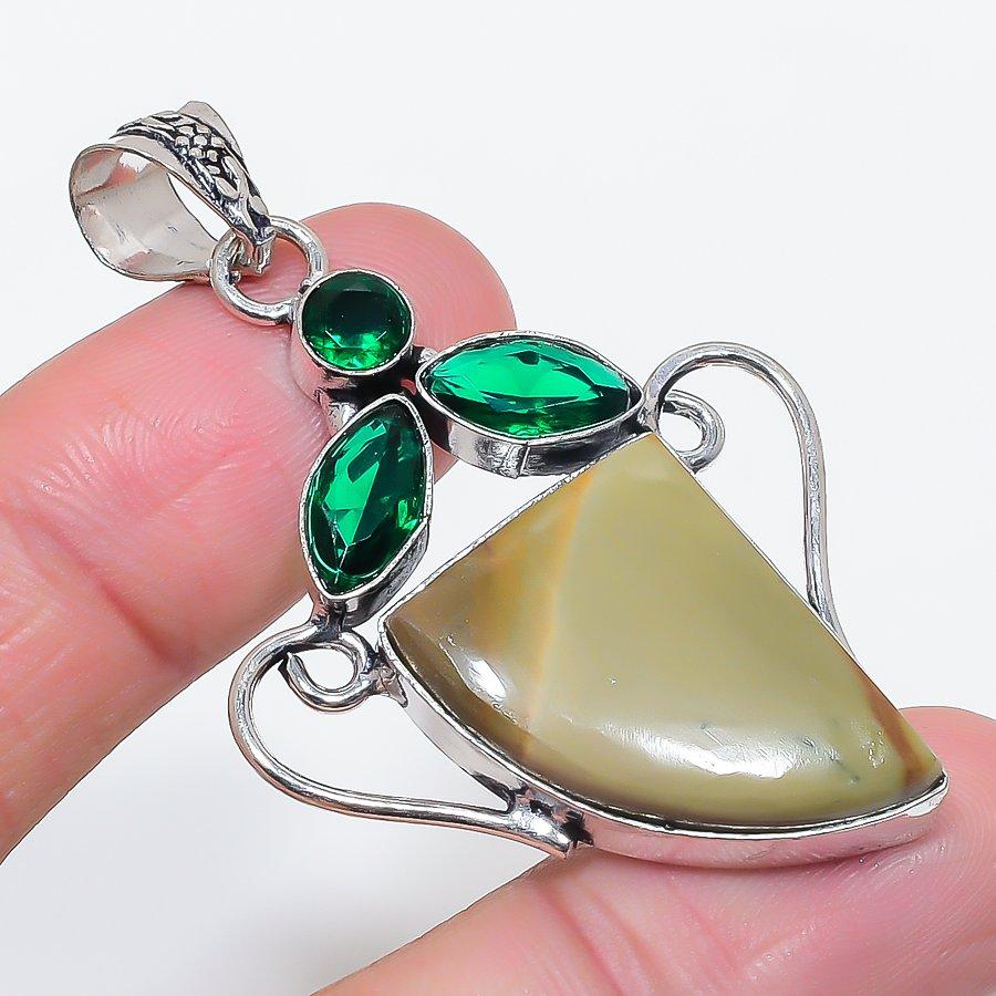 

Натуральная Яшма Пикассо, Диопсид 925 Стерлинговое Серебро Ювелирная Подвеска 2.29 Y0y15