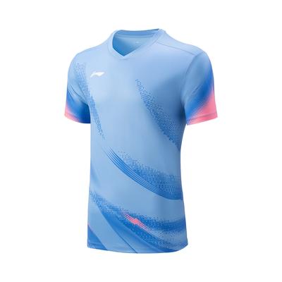 Li Ning Bedmintonová séria Pruhované tričko s výstrihom do V Mäkké Pohodlné Priedušné Všestranné s krátkym rukávom Unisex Top Nebesky modrá AAYV167-5