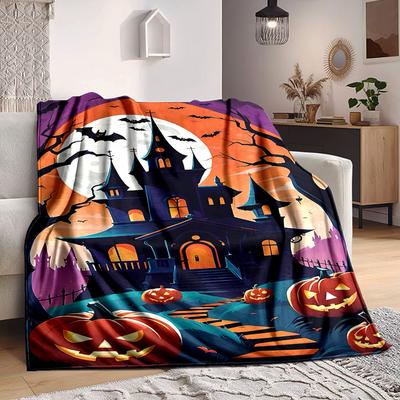 1pc Halloween Haunted Blanket, Lightweight Flannel Throw Blanket For Sofa, Bed, Travel, Camping, Living Room, Office, Couch, Chair, And Bed