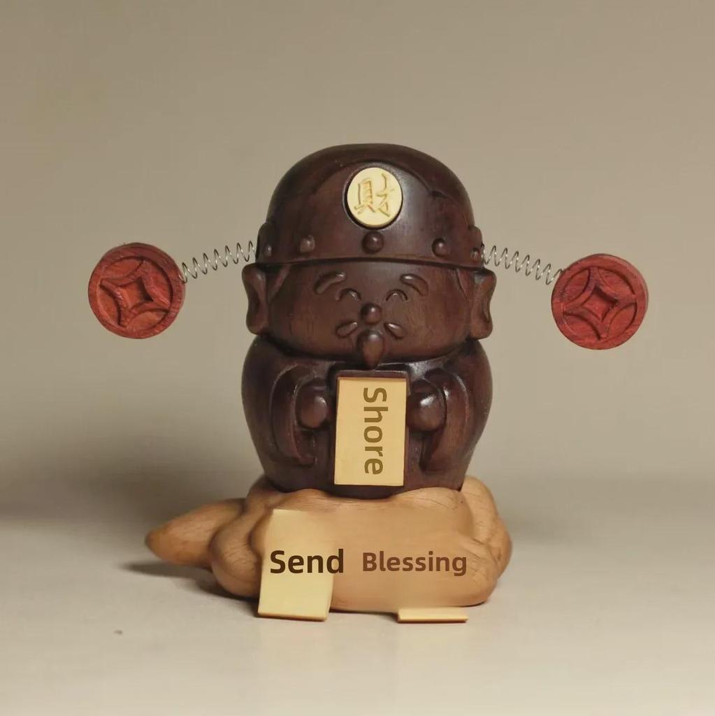 Ornement Dynamique Dieu de la Richesse en Bois Massif - Décoration Créative de Bureau ou de Voiture, Idéal comme Cadeau de Pendaison de Crémaillère, d'Ouverture ou de Décompression.