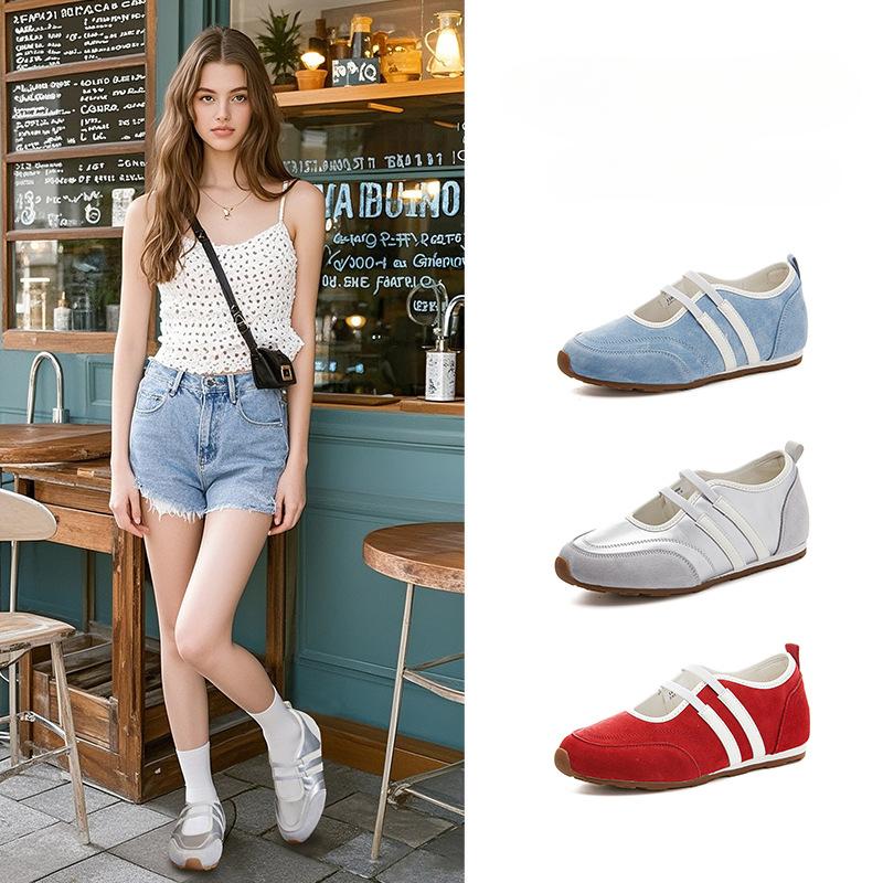 Genuine Leather Mary Jane Shoes with Inner Height Increase Flat Sole German Training Shoes Shallow Mouth Versatile Women's Shoes