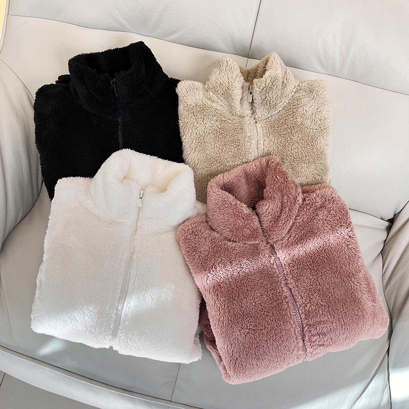 Japanese Style Women's Long Fleece Zip-Up Jacket, Long Sleeve Outerwear, 2024 Autumn/Winter Collection.