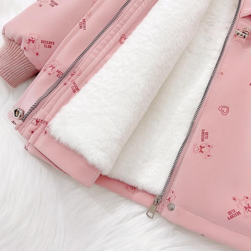 Fleece-lined Girls' Jacket for Autumn and Winter, Thick and Warm Casual Outerwear