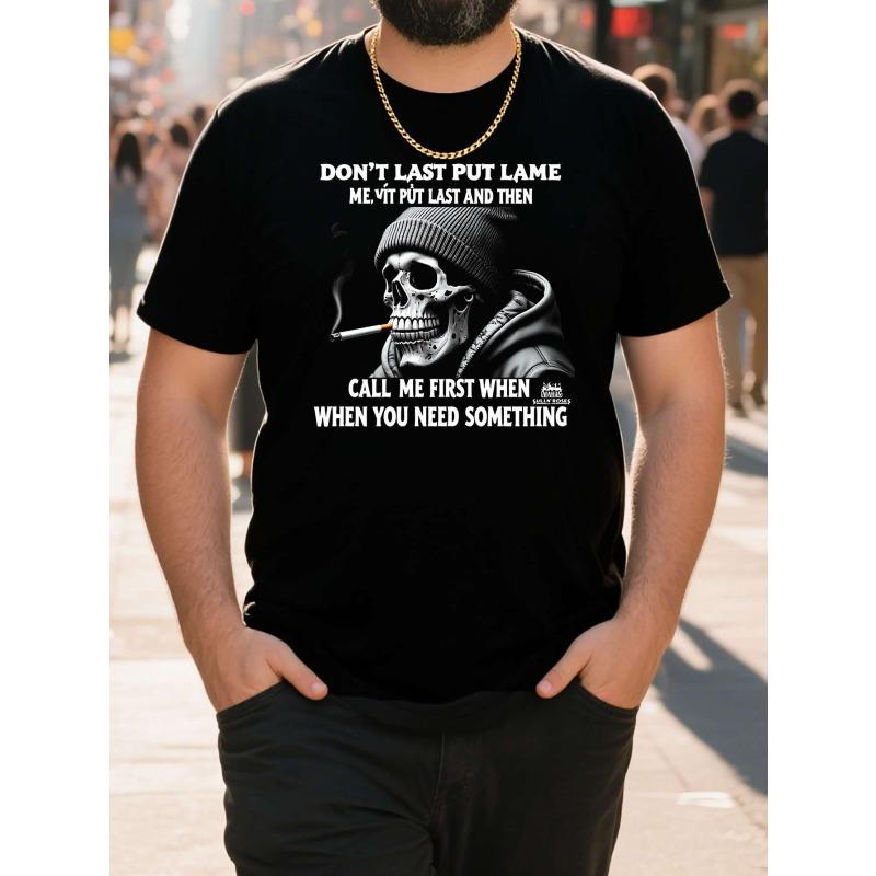 

European sizes Mens Casual Graphic T Shirt Attitude Design Skull Text Graphic Black Short Sleeve Lightweight Breathable Fabric Plus Size Great 4XL