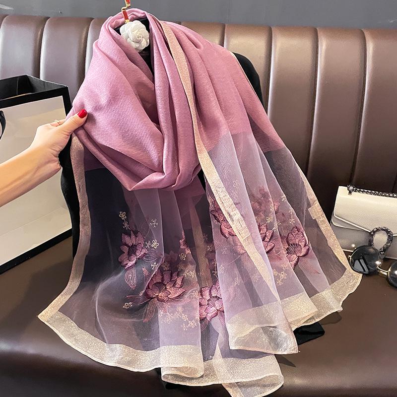 Women's Silk Wool Embroidered Scarf - Dual-Use Winter Shawl & Neck Gaiter