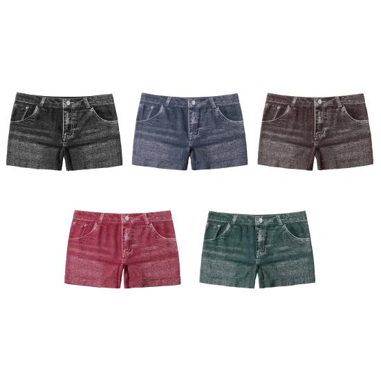 Women Shorts High Stretchy Imitation Denim Short Leggings with Pockets Tight Fitting
