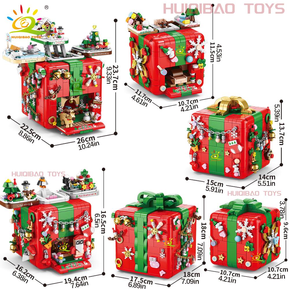 Non-Toxic Christmas Gift Surprise Mechanism Box Model Building Block Diy Elk Snowman Bricks Ornament Toys For Children Adult
