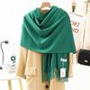 Soft Warm Wool Blend Scarf Women Winter Thick Solid Color Long Shawl With Fringe