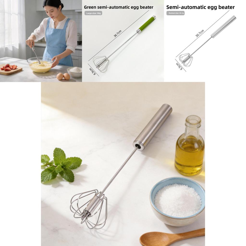 Stainless Steel Handheld Egg Beater With Rotating Whisk For Baking And Cooking