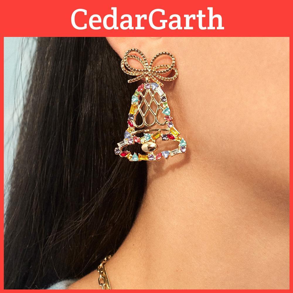 Boucles d'oreilles pendantes élégantes en alliage géométrique avec cloche en cristal tendance chic pour femmes
