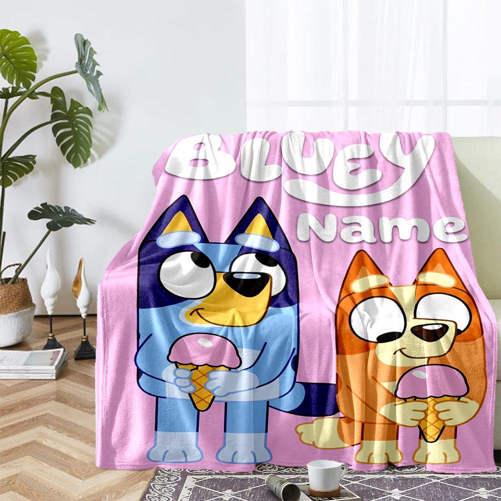 Custom Name Bluey Theme Printed Blanket - Perfect for Couch, Bed, Travel & Outdoor Use | Machine Washable, Cozy & Durable.