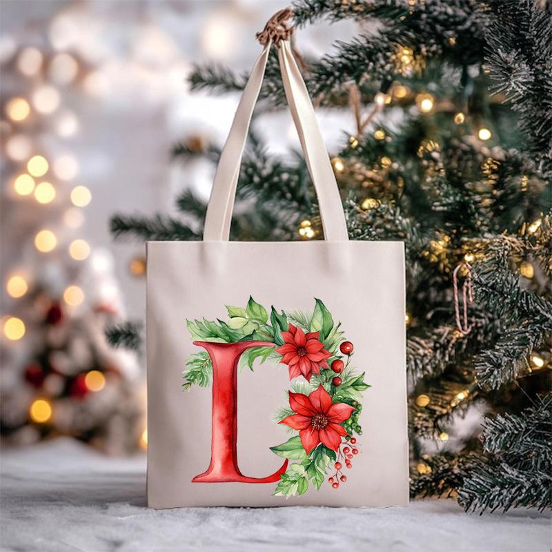 Christmas letter flower print niche trend tote bag shoulder bag