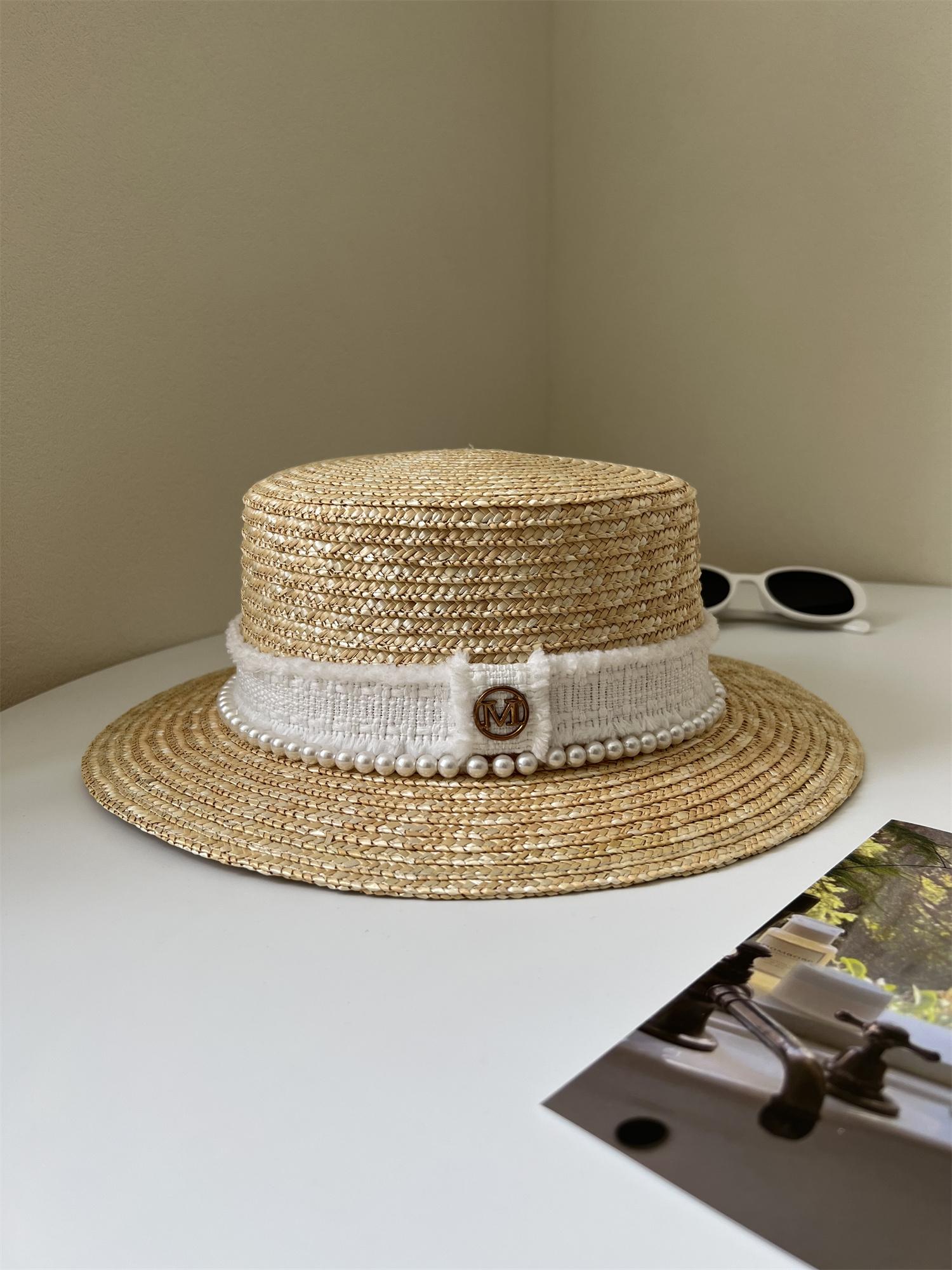 

Соломенная шляпа с плоскими полями, в сетку, с жемчугом, универсальный летний козырек, женская отпускная пляжная шляпа Adult (56-58cm)