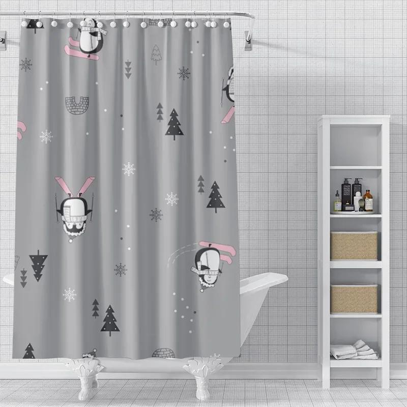 Heimdekoration Duschvorhänge Für Badezimmer Wasserdichtes Vorhangstoff Modern Nordischer Stil Wohnzimmer Frohe Weihnachten Winter
