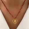 Modern Stainless Steel Necklace with Heart Flower/Grape Charm Crystal Beads Adjustable Closure Neckchain Accessory