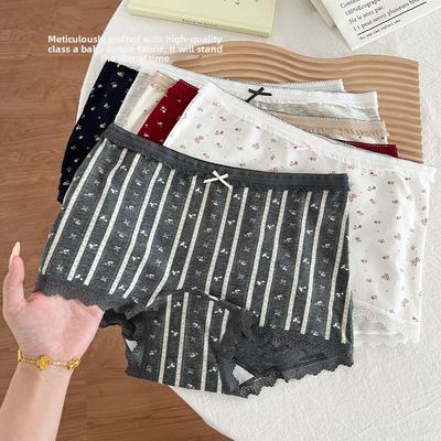 Women's New Summer Sweet Floral Print Lace Traceless Cotton Skin Friendly Breathable Boxer Briefs