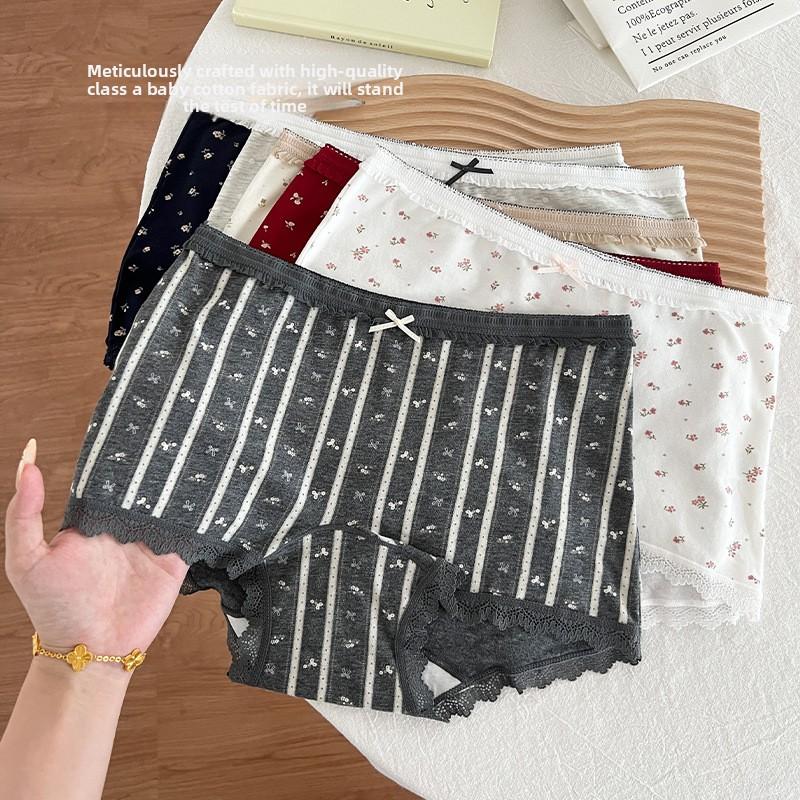 Women's New Summer Sweet Floral Print Lace Traceless Cotton Skin Friendly Breathable Boxer Briefs