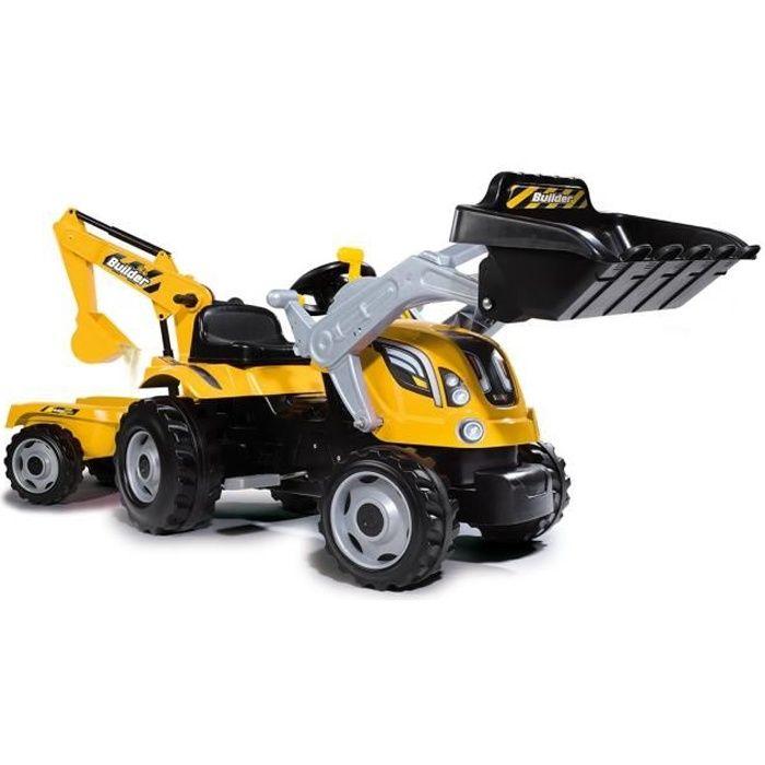 Tracteur Builder Max Pelleteuse et Remorque Jaune - Smoby - Pour Enfant - Made in France
