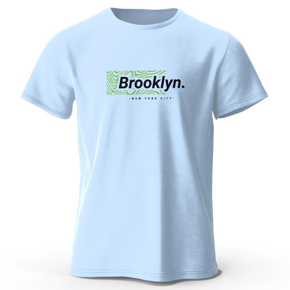 Brooklyn New York Print, Men's Novel Graphic Design T-shirt, Casual Comfy Summer Tees for Men's Daily ActivitiesTops Clothing