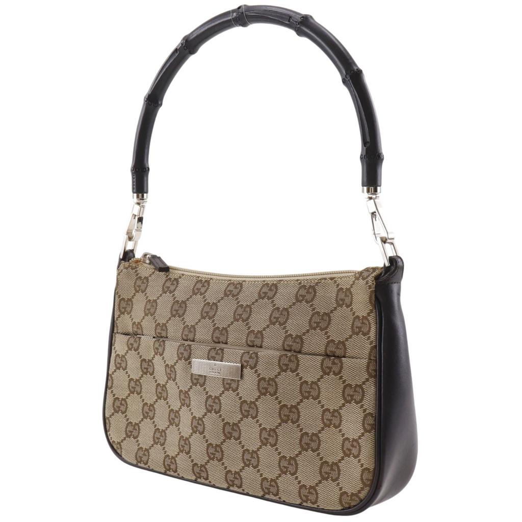 GUCCI Bamboo Shoulder Bag 001.387 Handbag Brown GG canvas Women Used