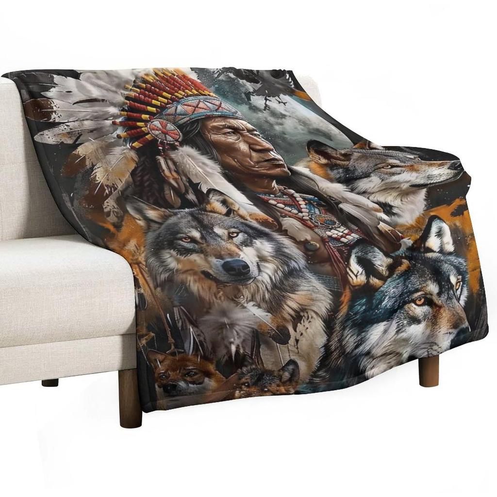 Indigenous American patterns digital-printed polyester Bedroom velvet flannel cover blanket Fleece soft cover blankets for beds