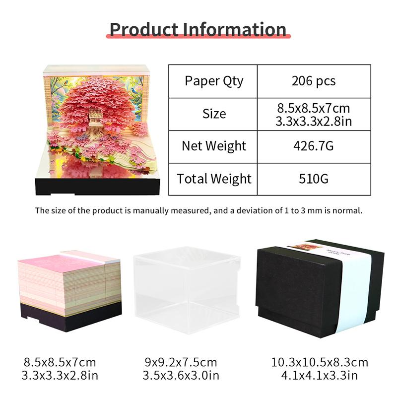 Music Time Piece Calendar 2026 Desk Calendar With Led Light 3D Tear-Away Calendar Paper Carving Art Memo Pad Notepad Christmas