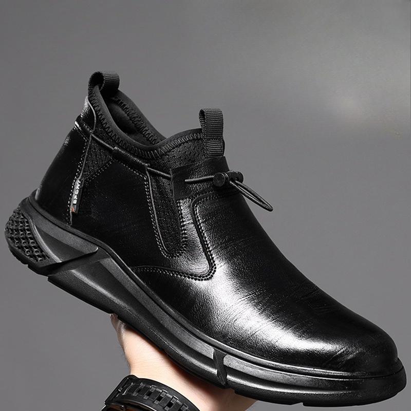 Svarta Läder Herr Vattentäta Skor Arbets Säkerhetsskor Stålhätta Herr Sneakers Slitstark Oförstörbar Konstruktion Herr Känga