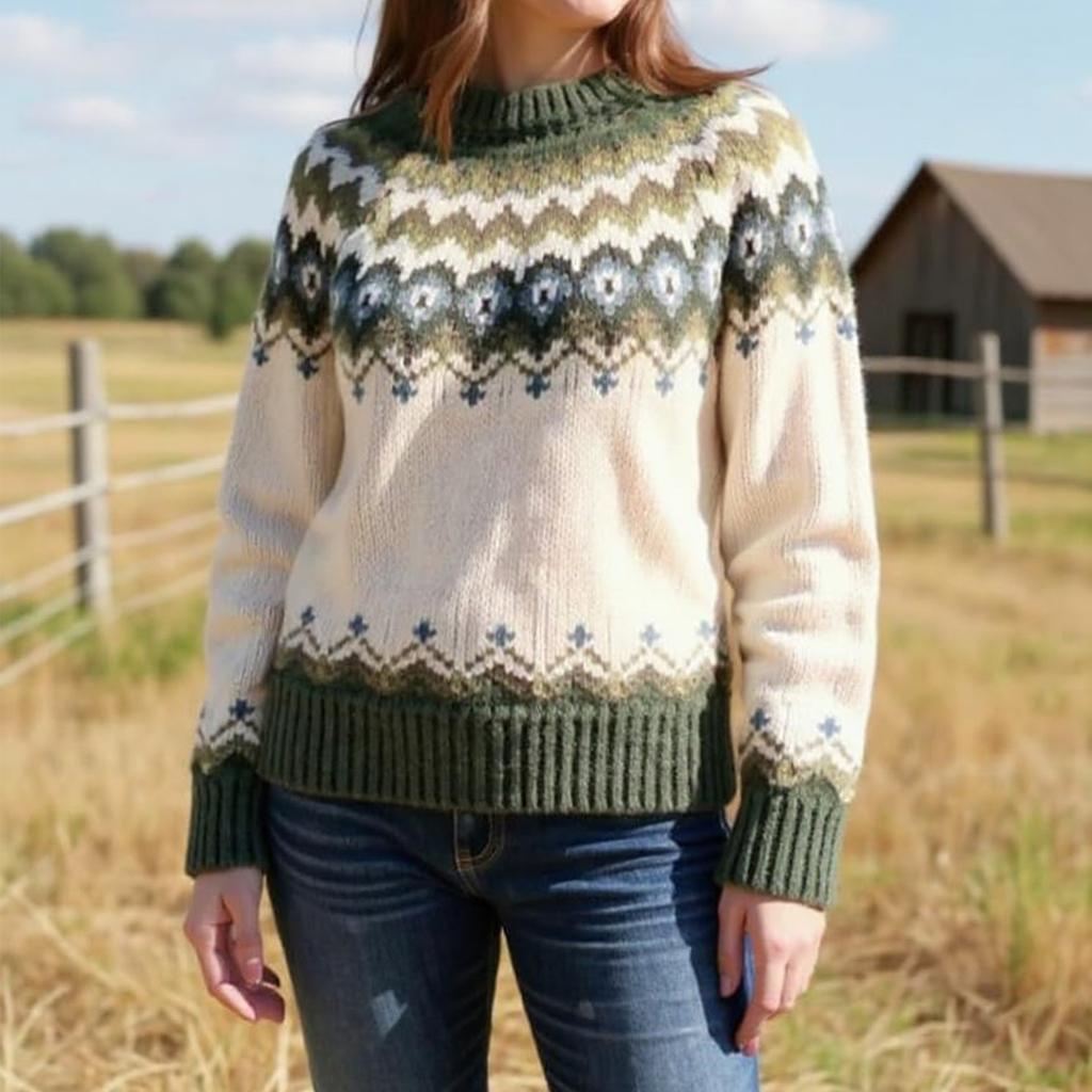 Ladies' Fashion Sweater, Round Neck,Loose Pullover Long-sleeved Knitted Sweater